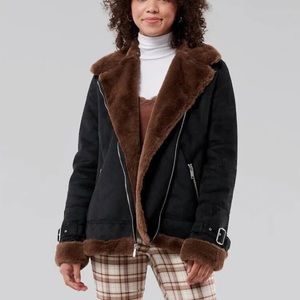 Hollister Suede Faux Fur Shearling Biker Jacket